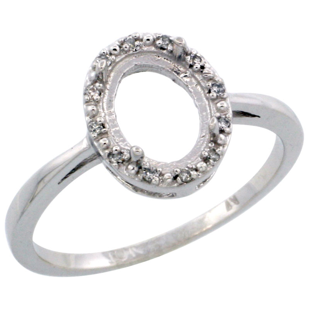 10k White Gold Semi-Mount Ring ( 8x6 mm ) Oval Stone & 0.02 ct Diamond Accents, sizes 5 - 10