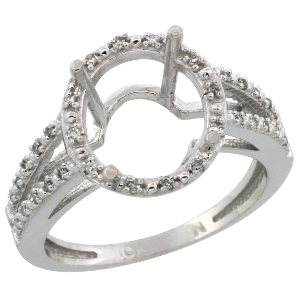 10k White Gold Semi-Mount Ring ( 11x9 mm ) Oval Stone &amp; 0.35 ct Diamond Accent, sizes 5 - 10