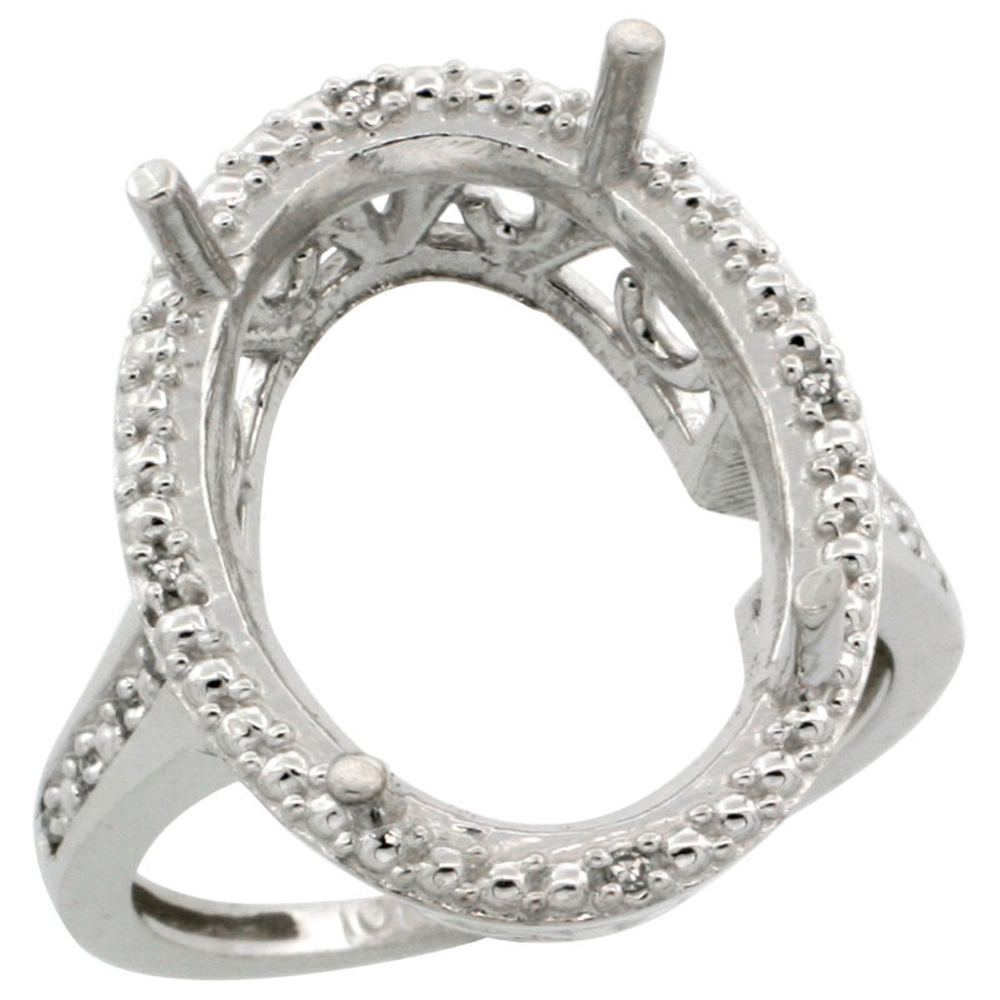 10k White Gold Semi-Mount Ring ( 18x13 mm ) Large Oval Stone &amp; 0.04 ct Diamond Accent, size 5 - 10