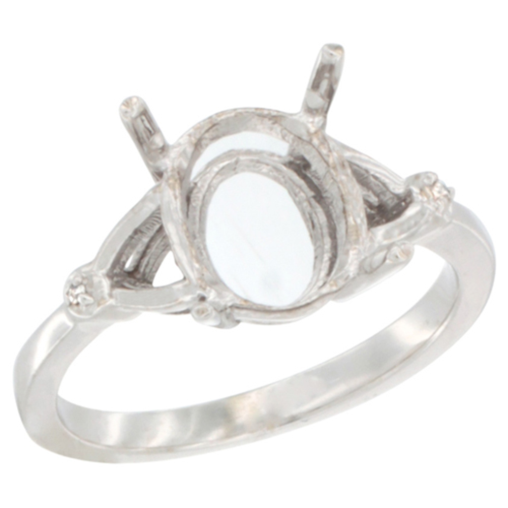 10k White Gold Semi-Mount Ring ( 10x8 mm ) Oval Stone & 0.01 ct Diamond Accent, sizes 5 - 10