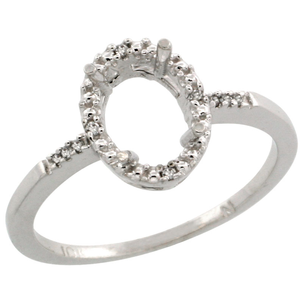 10k White Gold Semi-Mount Ring ( 8x6 mm ) Oval Stone &amp; 0.06 ct Diamond Accent, sizes 5 - 10