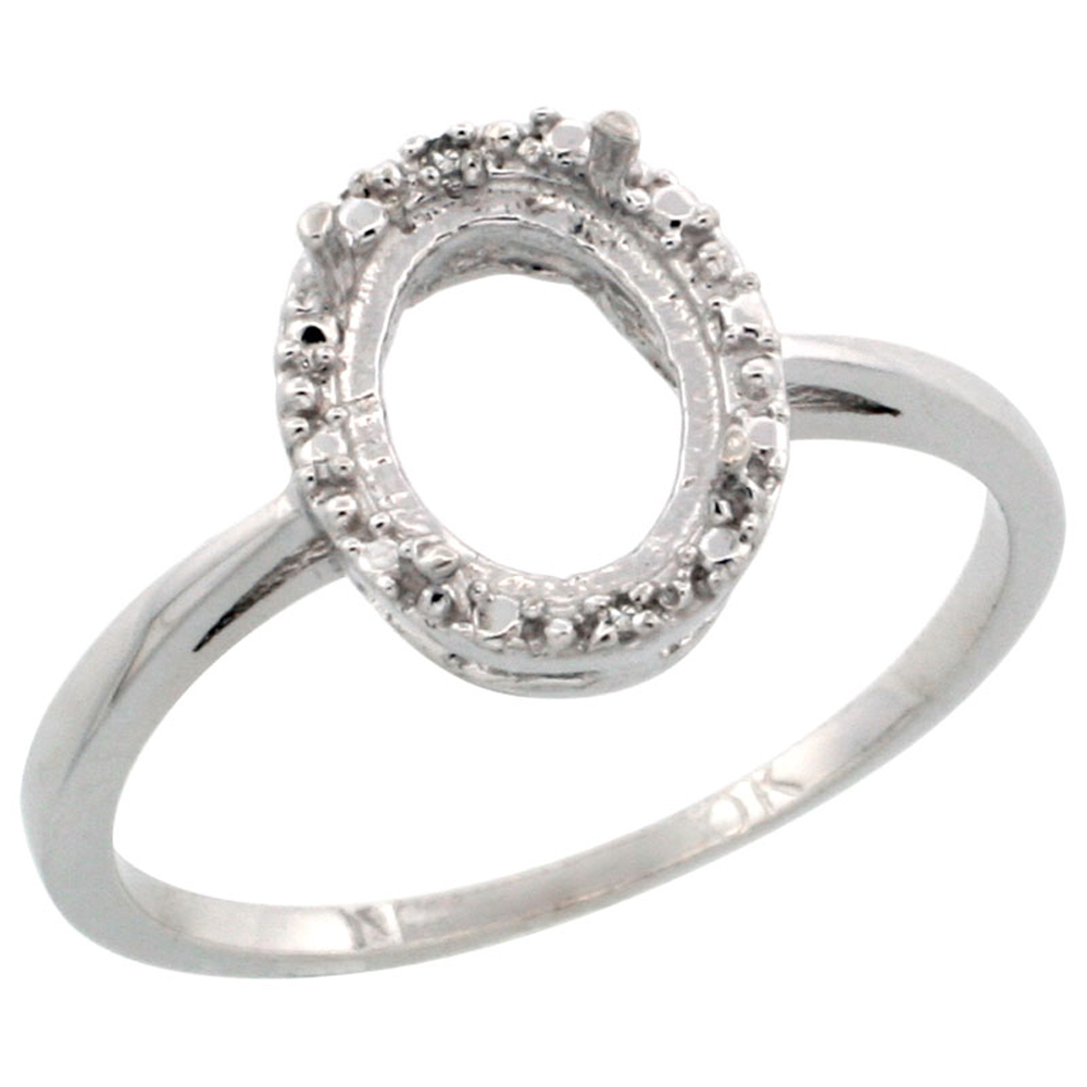 10k White Gold Semi-Mount Ring ( 8x6 mm ) Oval Stone &amp; 0.01 ct Diamond Accent, sizes 5 - 10