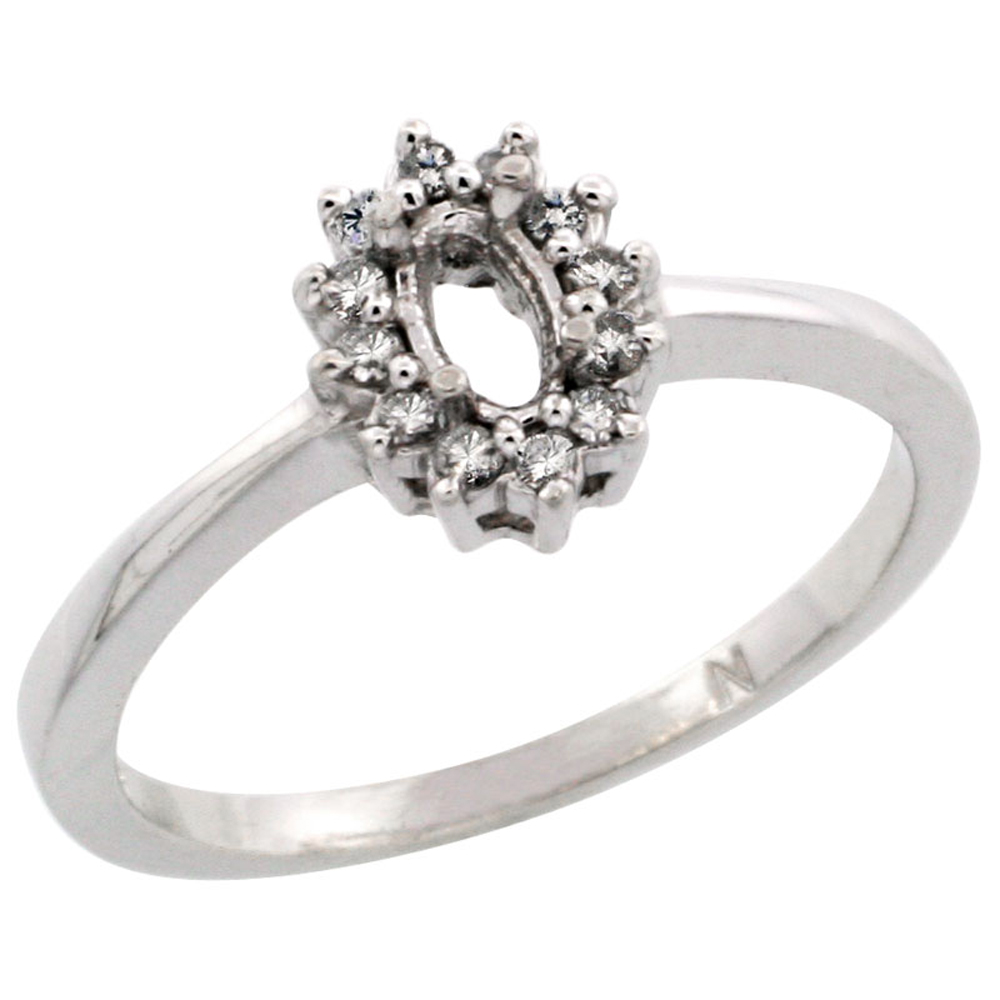 10k White Gold Semi-Mount Ring ( 5x3 mm ) Oval Stone & 0.2 ct Diamond Accent, sizes 5 - 10