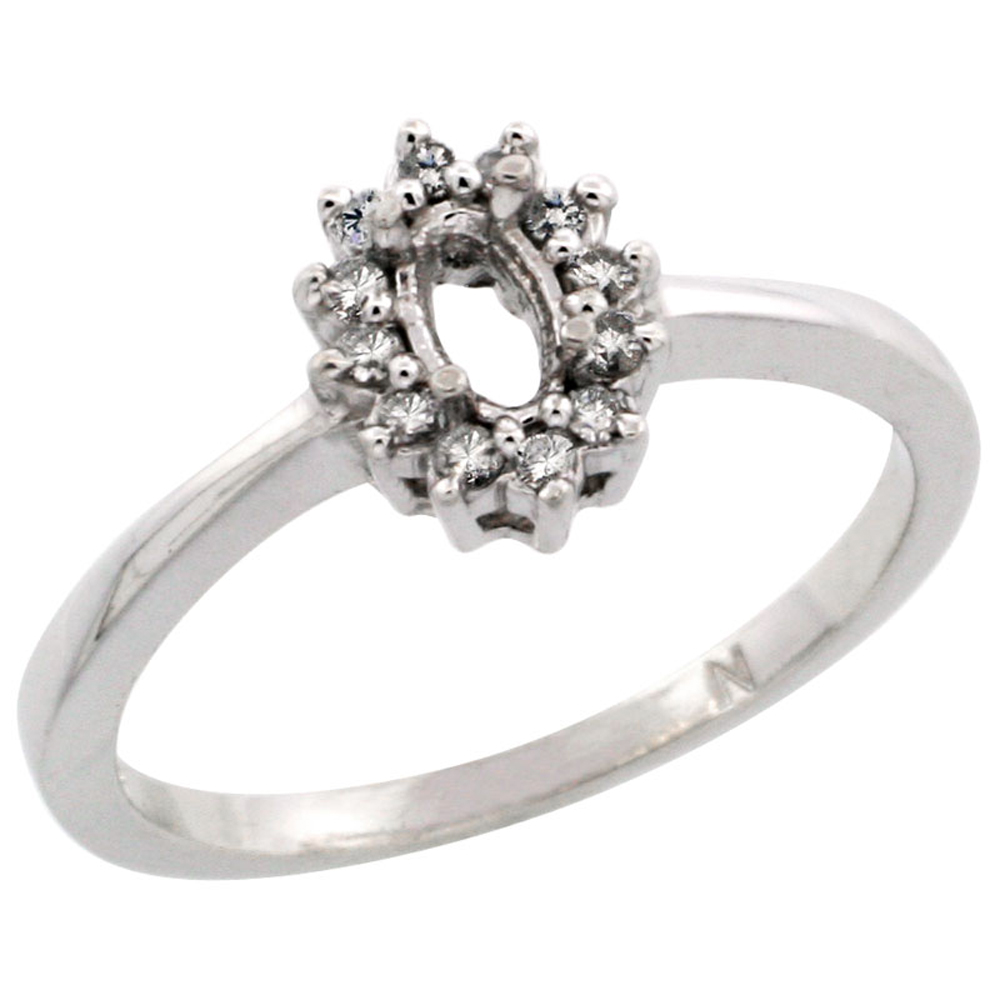 10k White Gold Semi-Mount Ring ( 5x3 mm ) Oval Stone &amp; 0.2 ct Diamond Accent, sizes 5 - 10