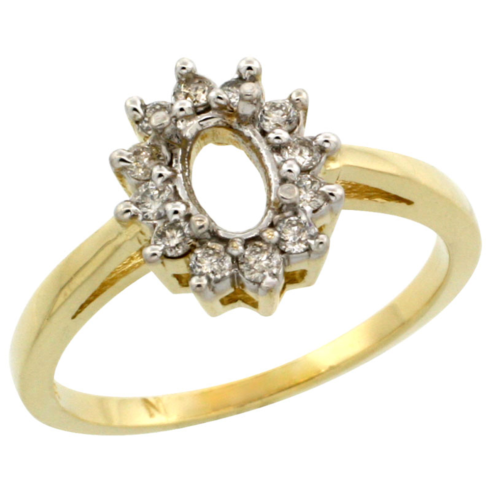 10k Yellow Gold Semi-Mount Ring ( 6x4 mm ) Oval Stone &amp; 0.22 ct Diamond Accents, sizes 5 - 10