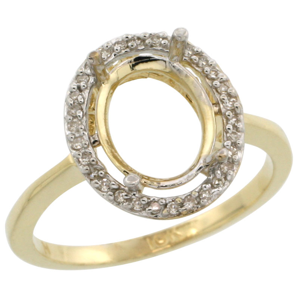 10k Yellow Gold Semi-Mount Ring ( 10x8 mm ) Oval Stone &amp; 0.15 ct Diamond Accents, sizes 5 -10