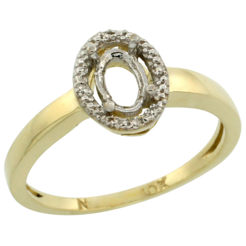 10k Yellow Gold Semi-Mount Ring ( 6x4 mm ) Oval Stone & 0.03 ct Diamond Accent, sizes 5 - 10