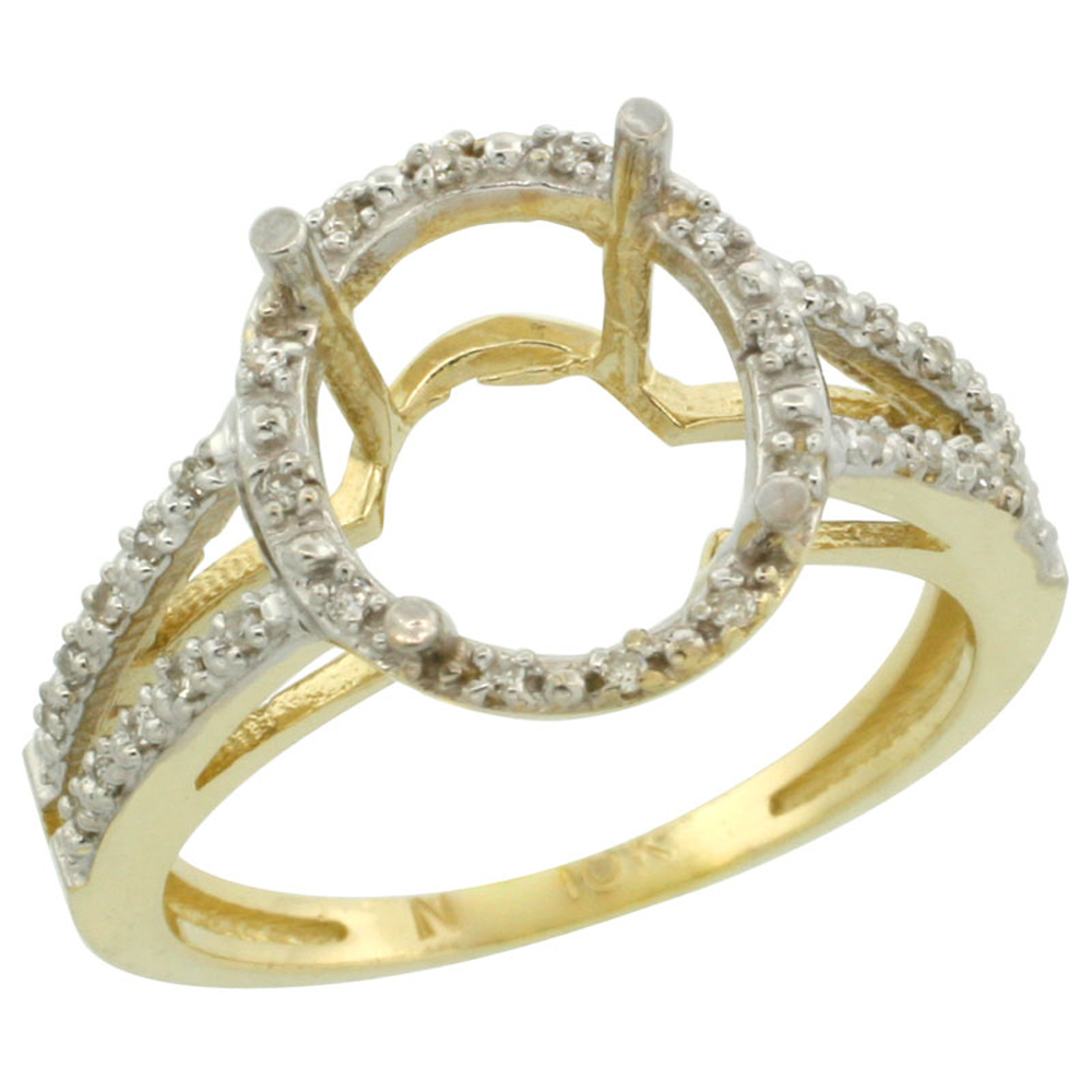 10k Yellow Gold Semi-Mount Ring ( 11x9 mm ) Oval Stone &amp; 0.35 ct Diamond Accent, sizes 5 - 10