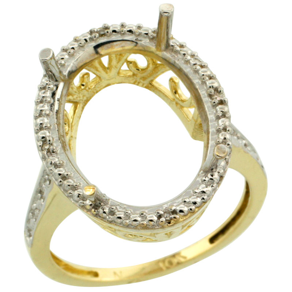 10k Yellow Gold Semi-Mount Ring ( 18x13 mm ) Large Oval Stone & 0.04 ct Diamond Accent, size 5 - 10