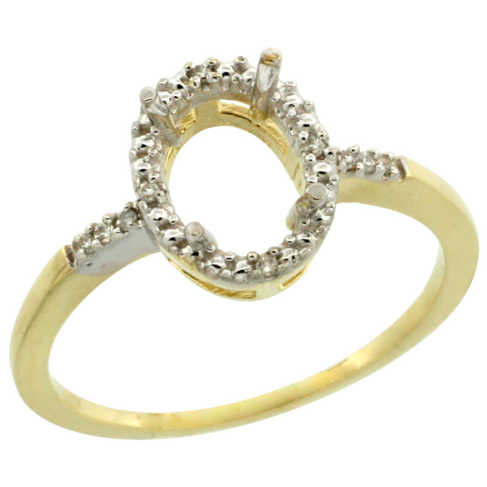 10k Yellow Gold Semi-Mount Ring ( 8x6 mm ) Oval Stone &amp; 0.06 ct Diamond Accent, sizes 5 - 10