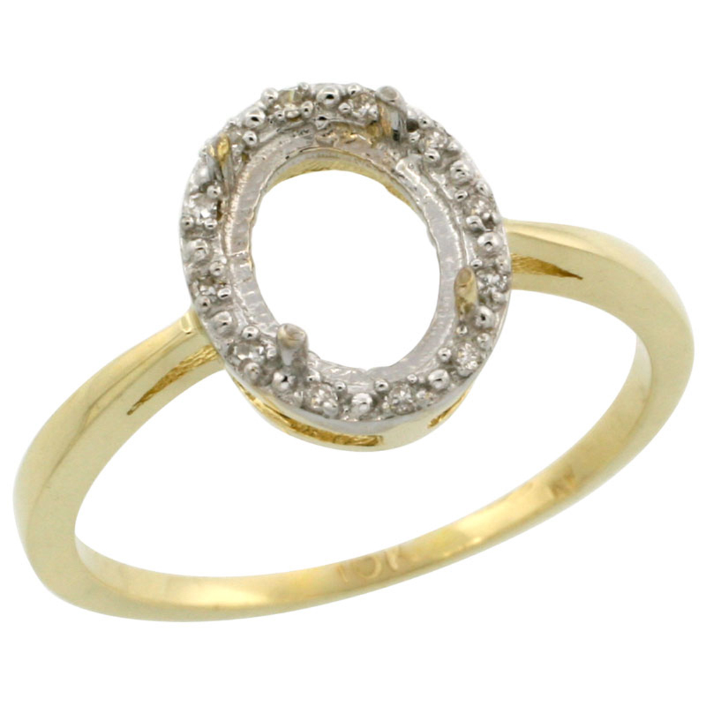 10k Yellow Gold Semi-Mount Ring ( 8x6 mm ) Oval Stone &amp; 0.01 ct Diamond Accent, sizes 5 - 10