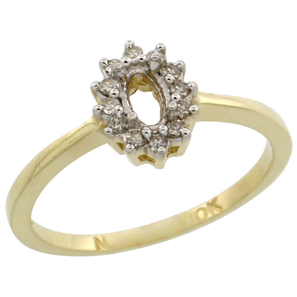 10k Yellow Gold Semi-Mount Ring ( 5x3 mm ) Oval Stone & 0.2 ct Diamond Accent, sizes 5 - 10