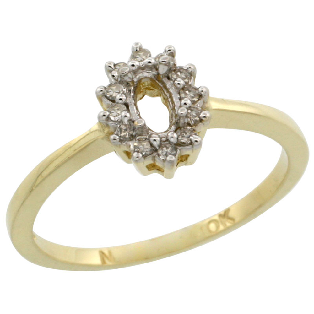 10k Yellow Gold Semi-Mount Ring ( 5x3 mm ) Oval Stone &amp; 0.2 ct Diamond Accent, sizes 5 - 10