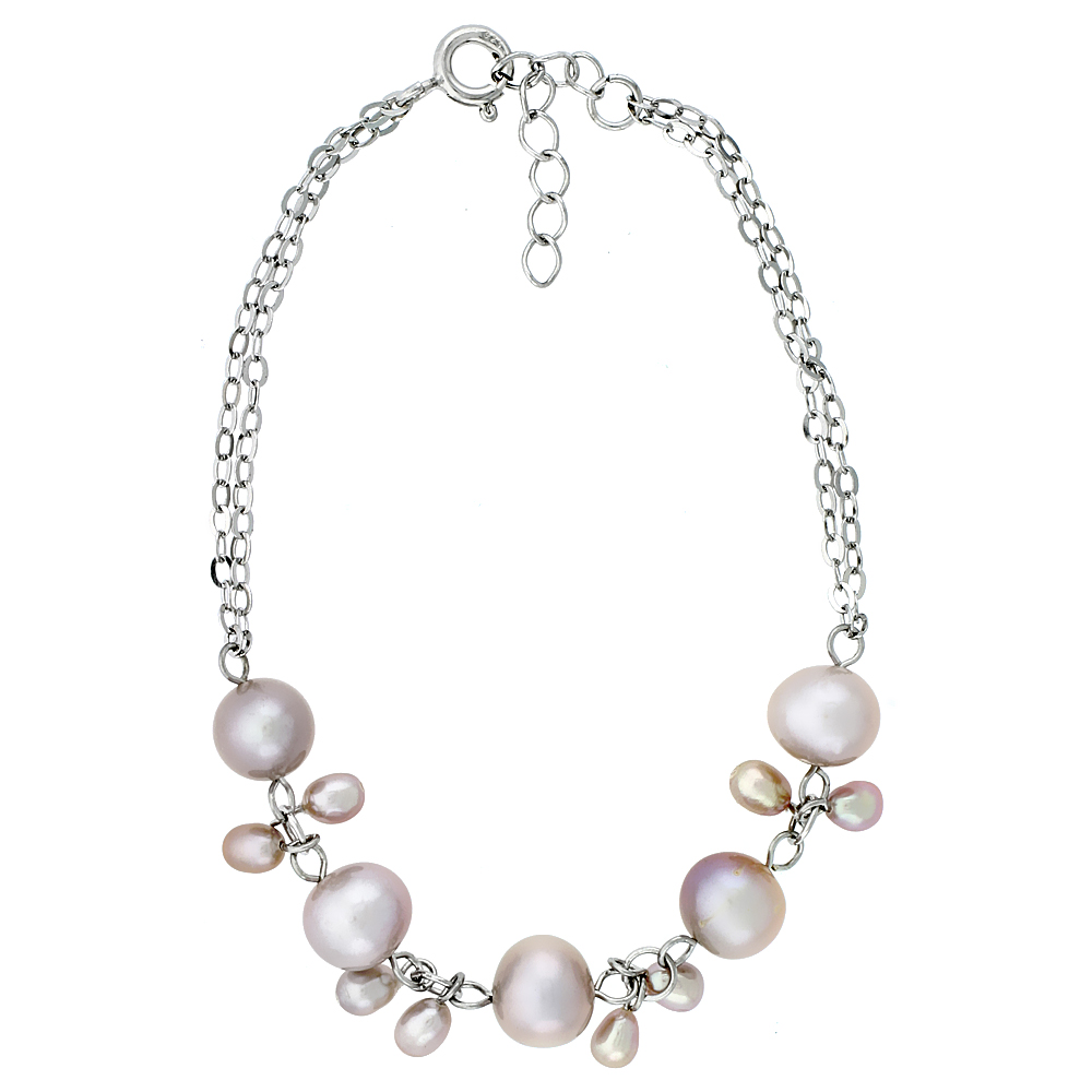Sterling Silver Pearl Bracelet 7 mm and 5.5 mm Freshwater, 7 inch long + 1 in. Extension