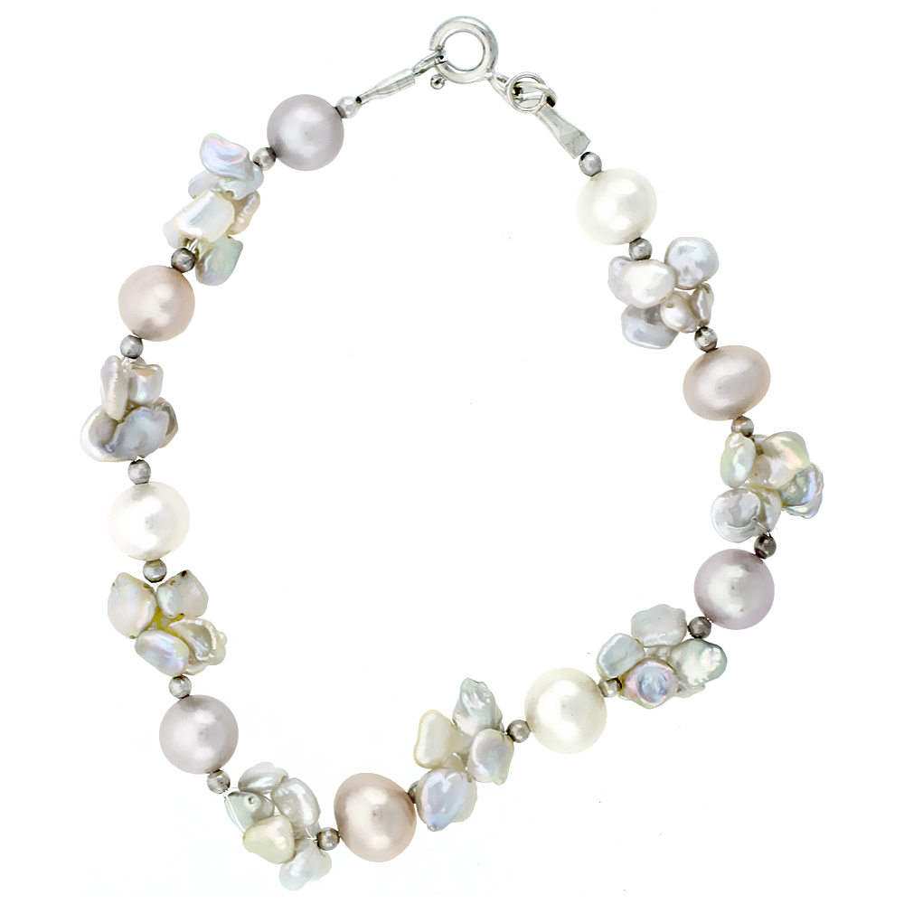 Sterling Silver Pearl Bracelet 5 mm and 7.5 mm Freshwater, 8 inch long