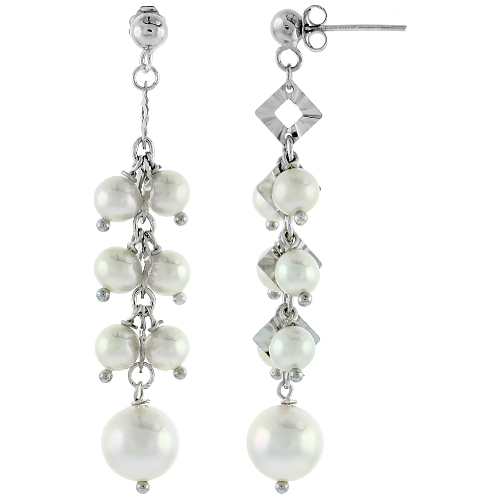 Sterling Silver Pearl Drop Earrings 5 mm Freshwater, 53 mm Long