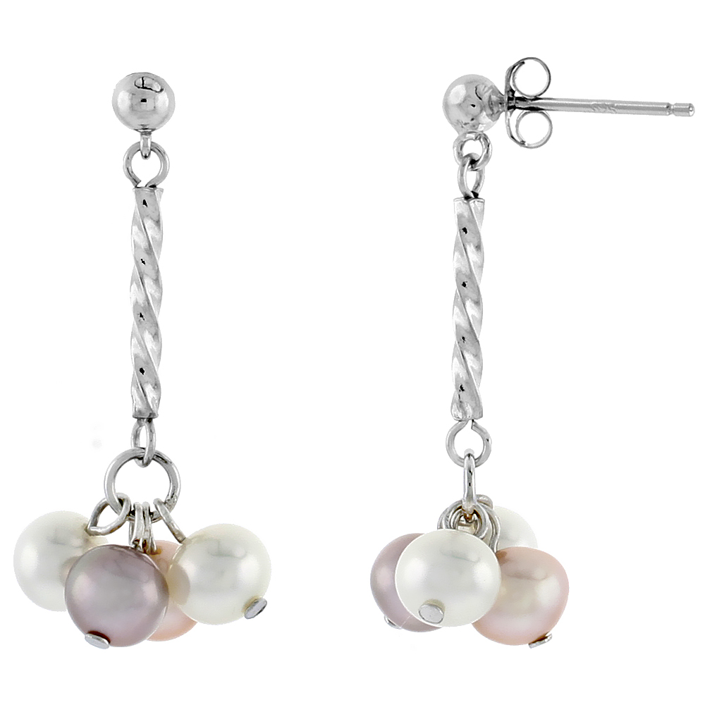 Sterling Silver Pearl Drop Earrings 5.5 mm Freshwater, 29 mm Long