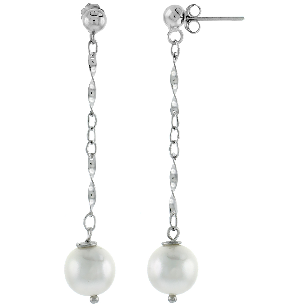 Sterling Silver Pearl Drop Earrings 5 mm Freshwater, 50 mm Long