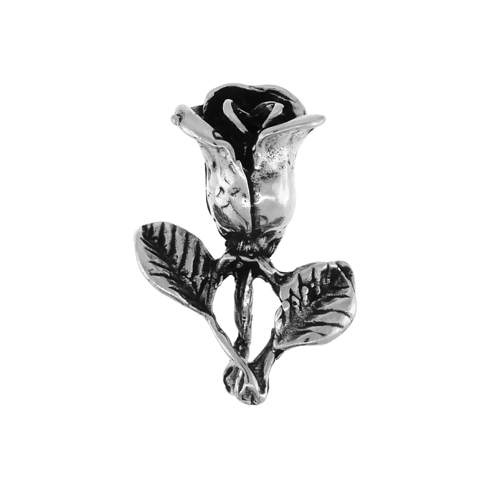 STERLING SILVER ROSE FLOWER PENDANT ANTIQUED FINISH 13/16 INCH