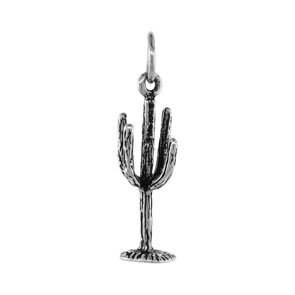 STERLING SILVER ARIZONA SAGUARO CACTUS PENDANT ANTIQUED FINISH 1 INCH