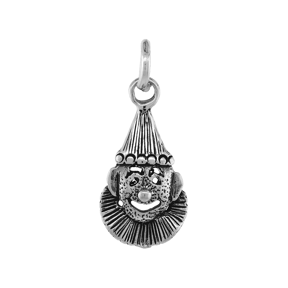 STERLING SILVER CLOWN PENDANT ANTIQUED FINISH 1/2 INCH