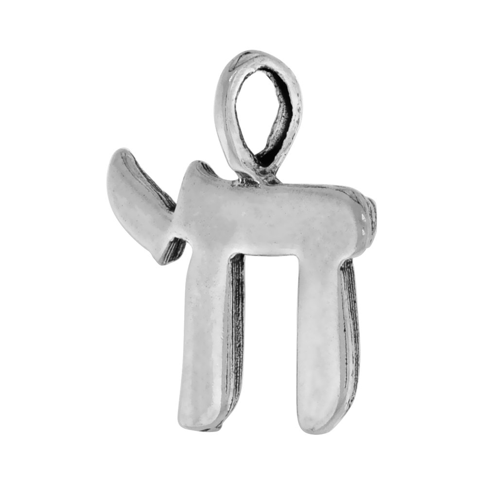 STERLING SILVER DAINTY CHAI PENDANT ANTIQUED FINISH 9/16 INCH