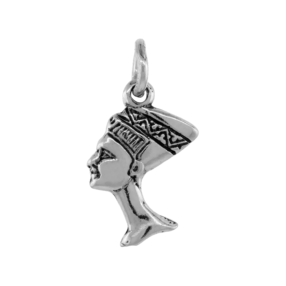 STERLING SILVER SMALL QUEEN NEFERTITI PENDANT ANTIQUED FINISH 1/2 INCH