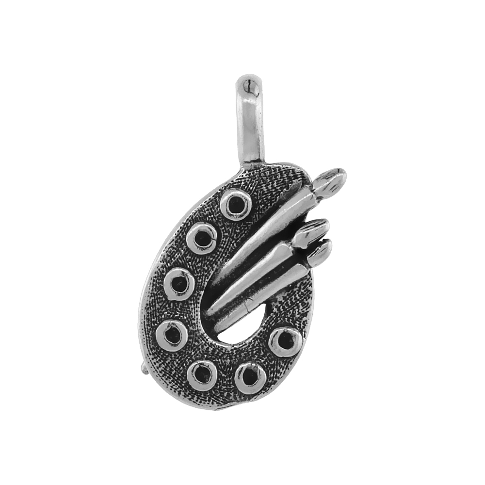 STERLING SILVER ARTISTS PALETTE PENDANT ANTIQUED FINISH 3/4 INCH