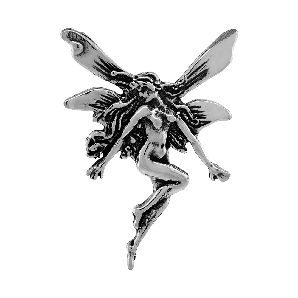 STERLING SILVER FAIRY PENDANT ANTIQUED FINISH 1 INCH