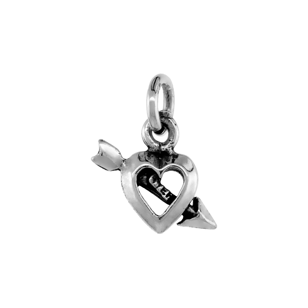 STERLING SILVER TEENY HEART AND ARROW PENDANT ANTIQUED FINISH 1/4 INCH