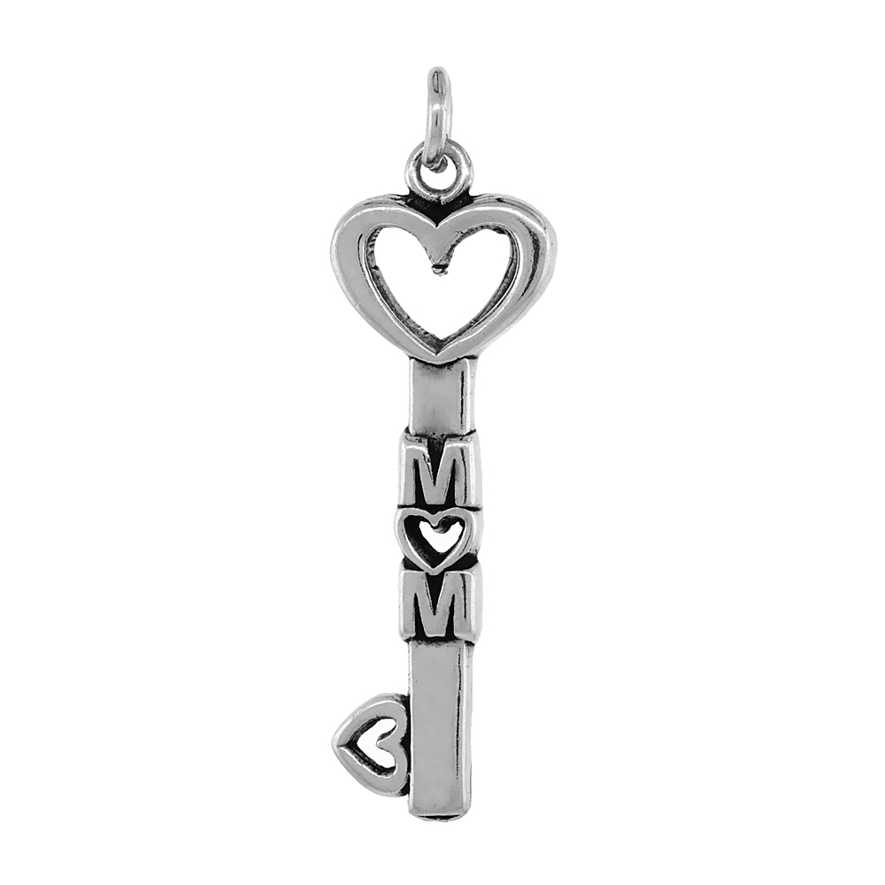STERLING SILVER LOVE MOM PENDANT ANTIQUED FINISH 1 9/16 INCH