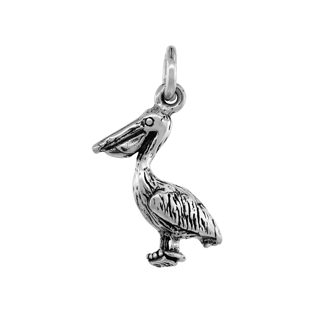 STERLING SILVER PELICAN PENDANT ANTIQUED FINISH 3/4 INCH