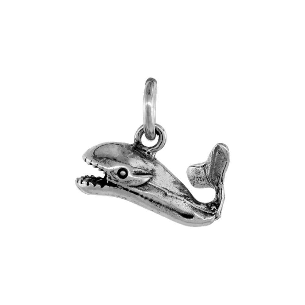 STERLING SILVER WHALE PENDANT ANTIQUED FINISH 5/8 INCH