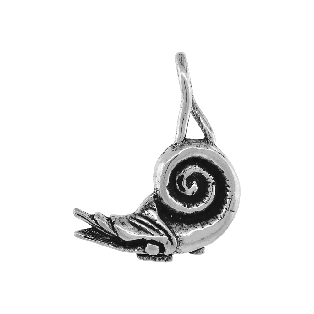 STERLING SILVER SNAIL NECKLACE ANTIQUED FINISH 3/4 INCH, 16 - 30 INCH 1 MM BOX CHAIN