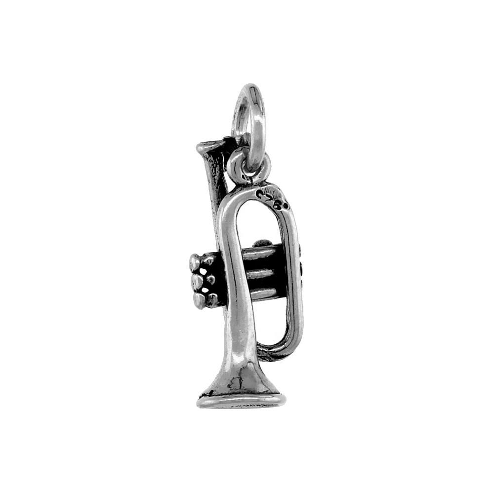 STERLING SILVER TRUMPET PENDANT ANTIQUED FINISH 3/4 INCH