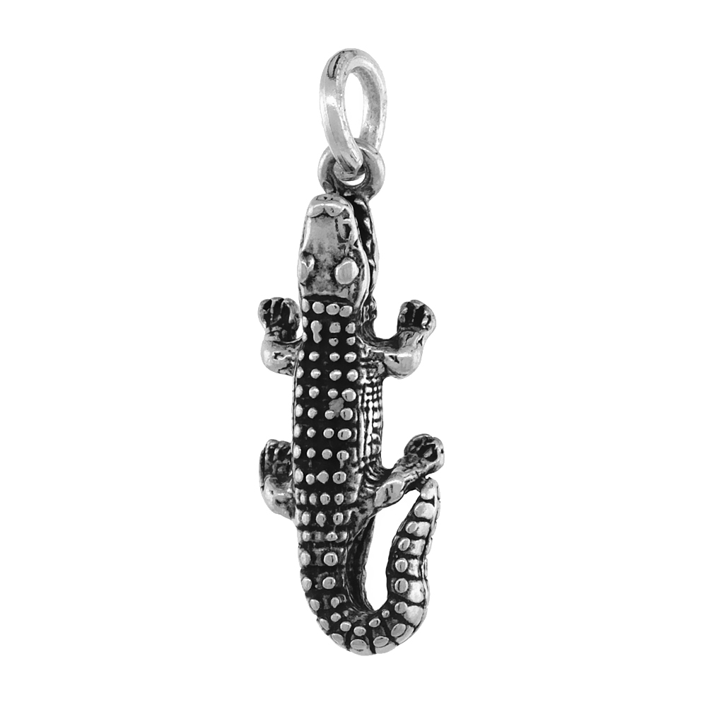 STERLING SILVER ALLIGATOR NECKLACE ANTIQUED FINISH 1 INCH, 16 - 30 INCH 1 MM BOX CHAIN
