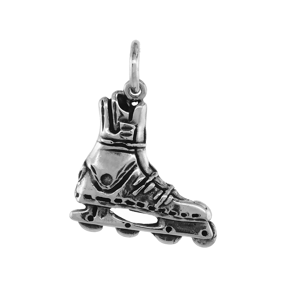 STERLING SILVER ROLLER BLADES PENDANT ANTIQUED FINISH 5/8 INCH