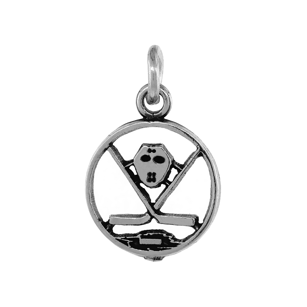 STERLING SILVER HOCKEY PENDANT ANTIQUED FINISH 3/4 INCH
