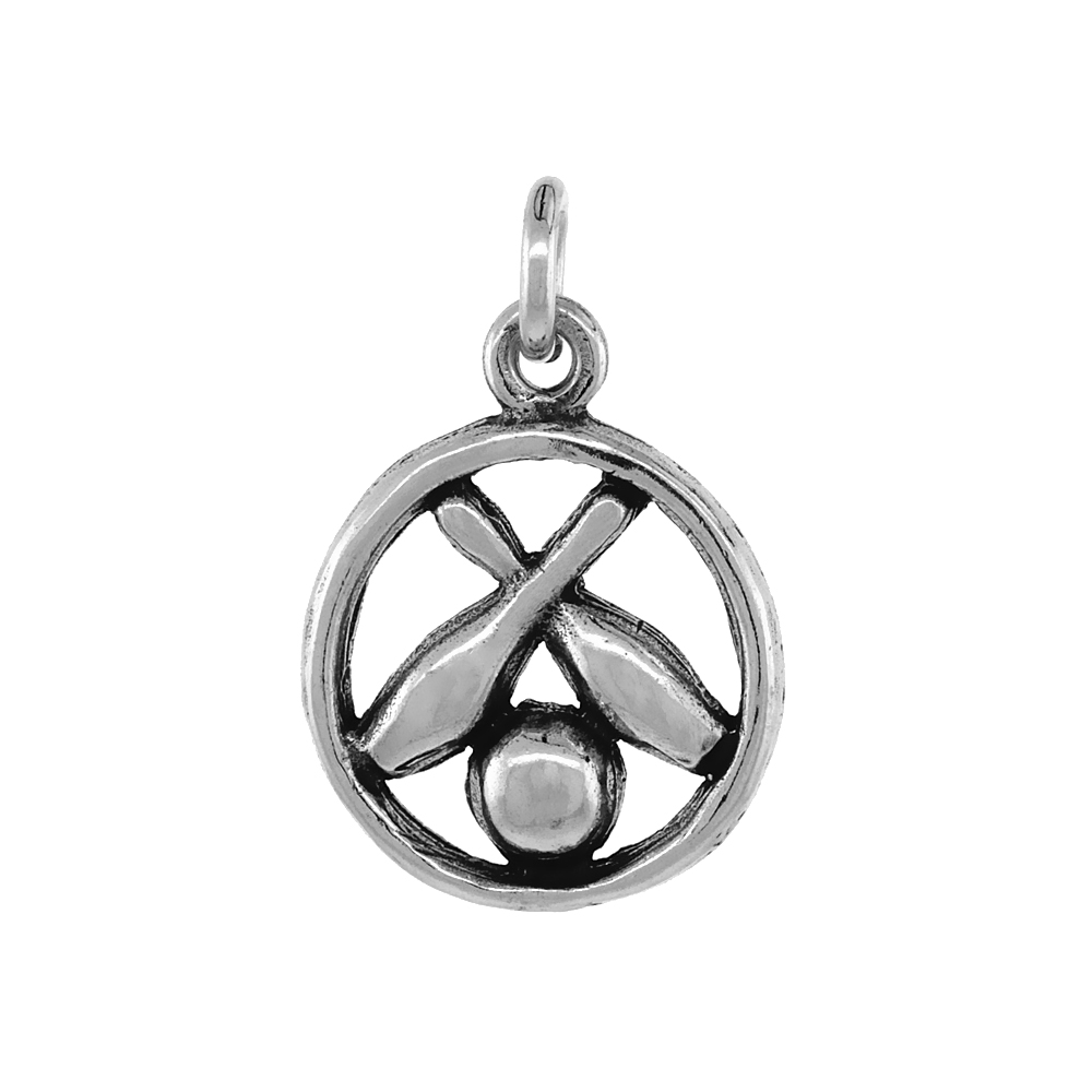 STERLING SILVER BOWLING PENDANT ANTIQUED FINISH 3/4 INCH