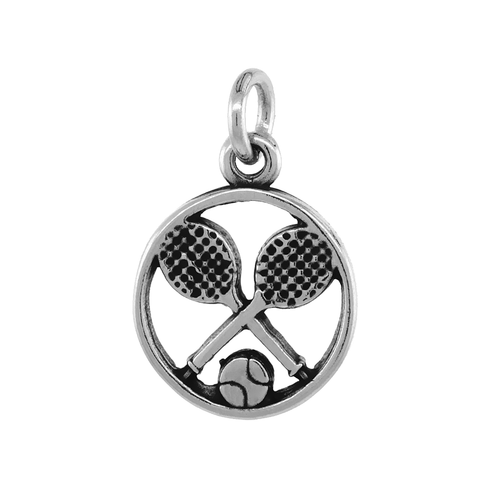 STERLING SILVER TENNIS PENDANT ANTIQUED FINISH 3/4 INCH