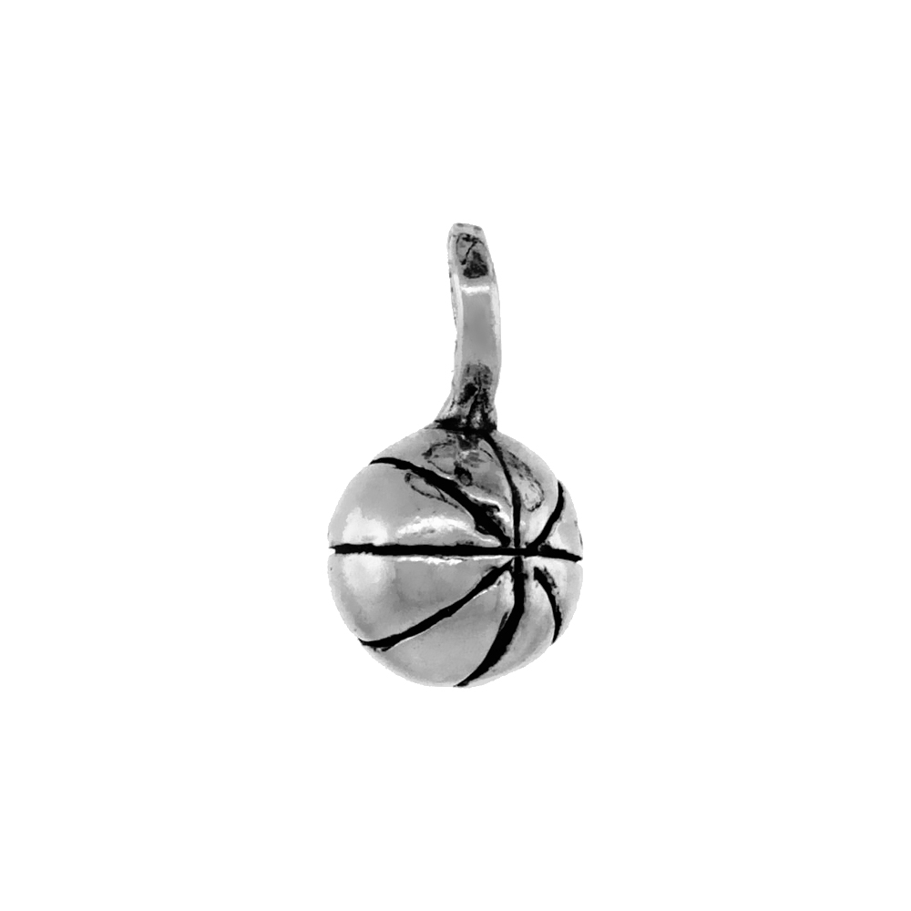 STERLING SILVER TEENY BASKETBALL PENDANT ANTIQUED FINISH 9/16 INCH
