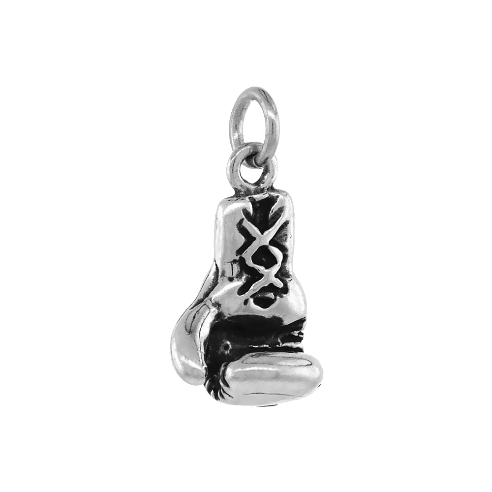 STERLING SILVER BOXING GLOVE PENDANT ANTIQUED FINISH 3/4 INCH