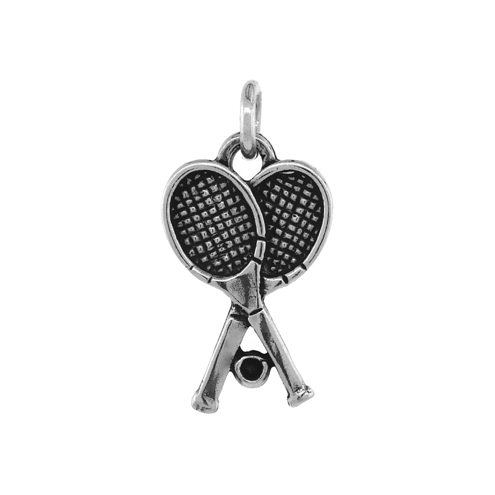 STERLING SILVER RACQUETBALL PENDANT ANTIQUED FINISH 7/8 INCH