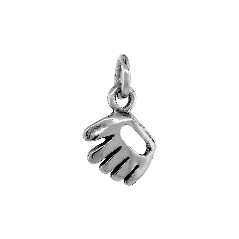 STERLING SILVER BASEBALL GLOVE PENDANT ANTIQUED FINISH 1/2 INCH