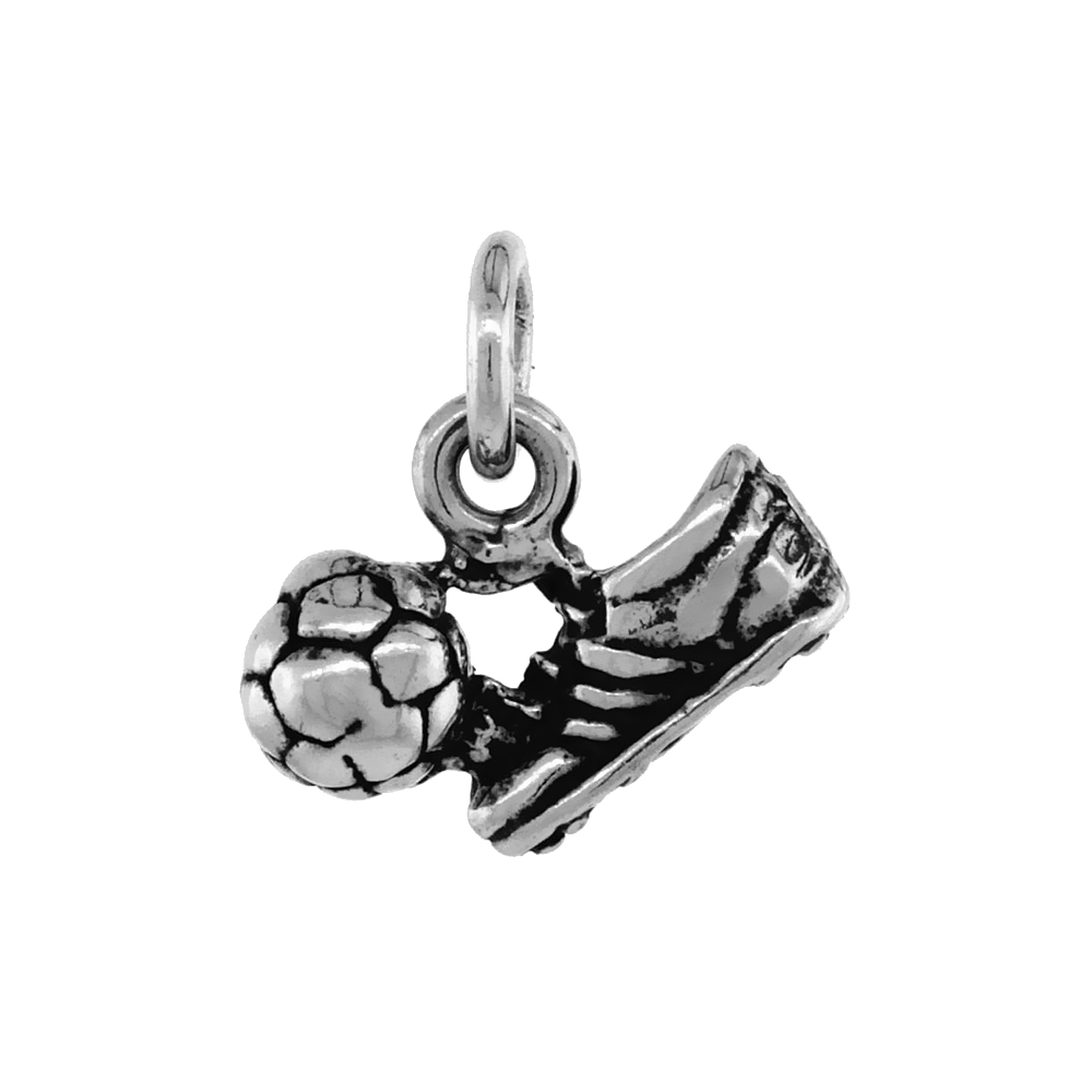 STERLING SILVER SOCCER SHOE AND BALL PENDANT ANTIQUED FINISH 9/16 INCH