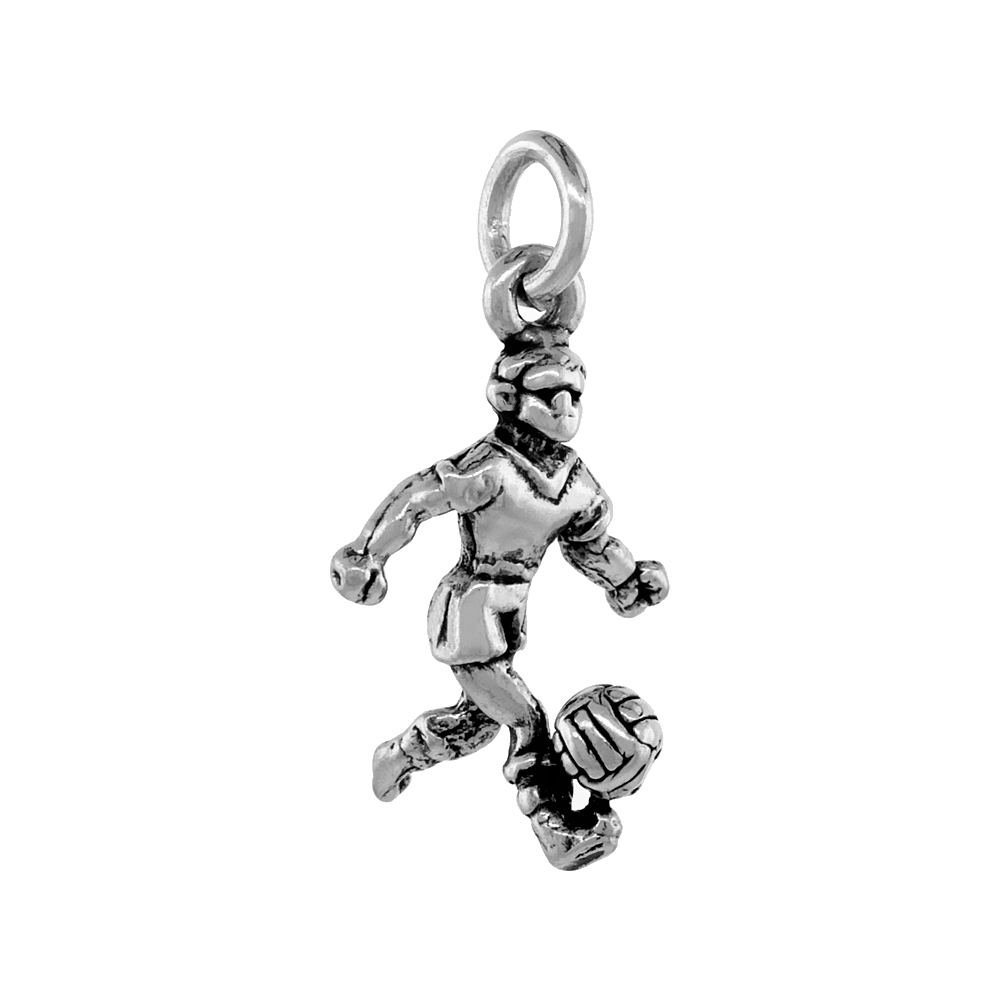 STERLING SILVER SOCCER PLAYER PENDANT ANTIQUED FINISH 7/8 INCH
