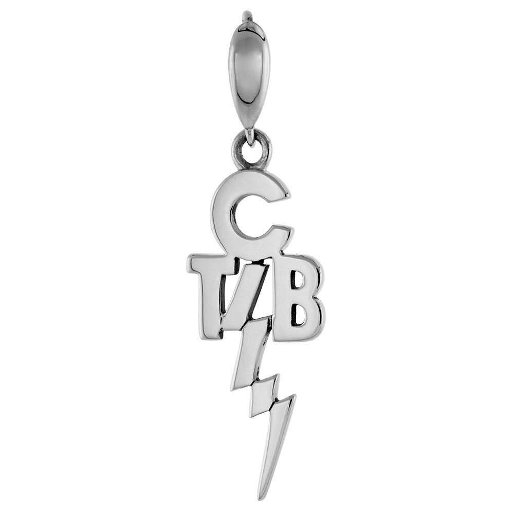 STERLING SILVER TAKE CARE OF BUSINESS TCB NECKLACE ANTIQUED FINISH 1 1/4 INCH TALL
