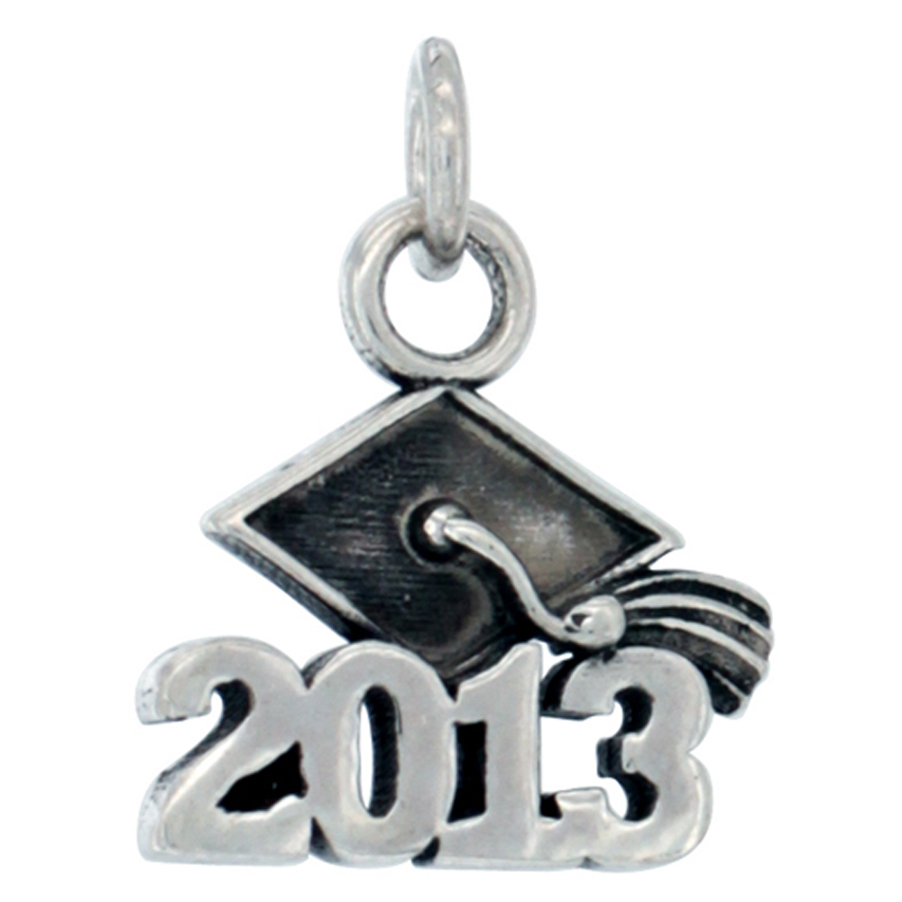 STERLING SILVER 2013 GRADUATION PENDANT ANTIQUED FINISH 5/8 INCH LONG