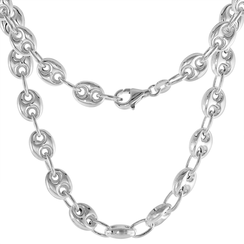 7mm Sterling Silver Puffed Mariner Chain Necklaces &amp; Bracelets Nickel Free Italy