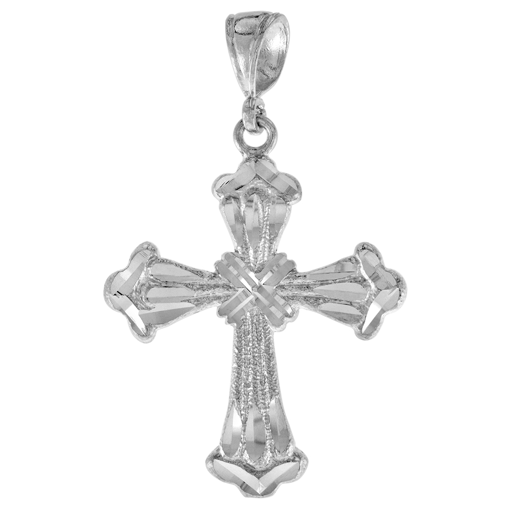 1 1/2 INCH LARGE STERLING SILVER CROSS PENDANT FOR MEN DIAMOND CUT FINISH